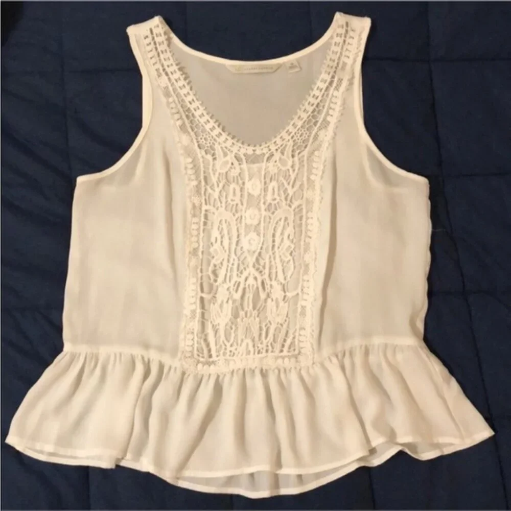 Lace Front Peplum Sleeveless Tank Blouse by Lauren Conrad - Picture 1 of 9